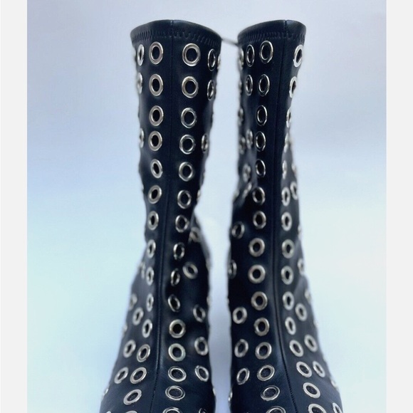 Zara Black Grommet-Embellished Boots-Size 10 - Picture 5 of 9